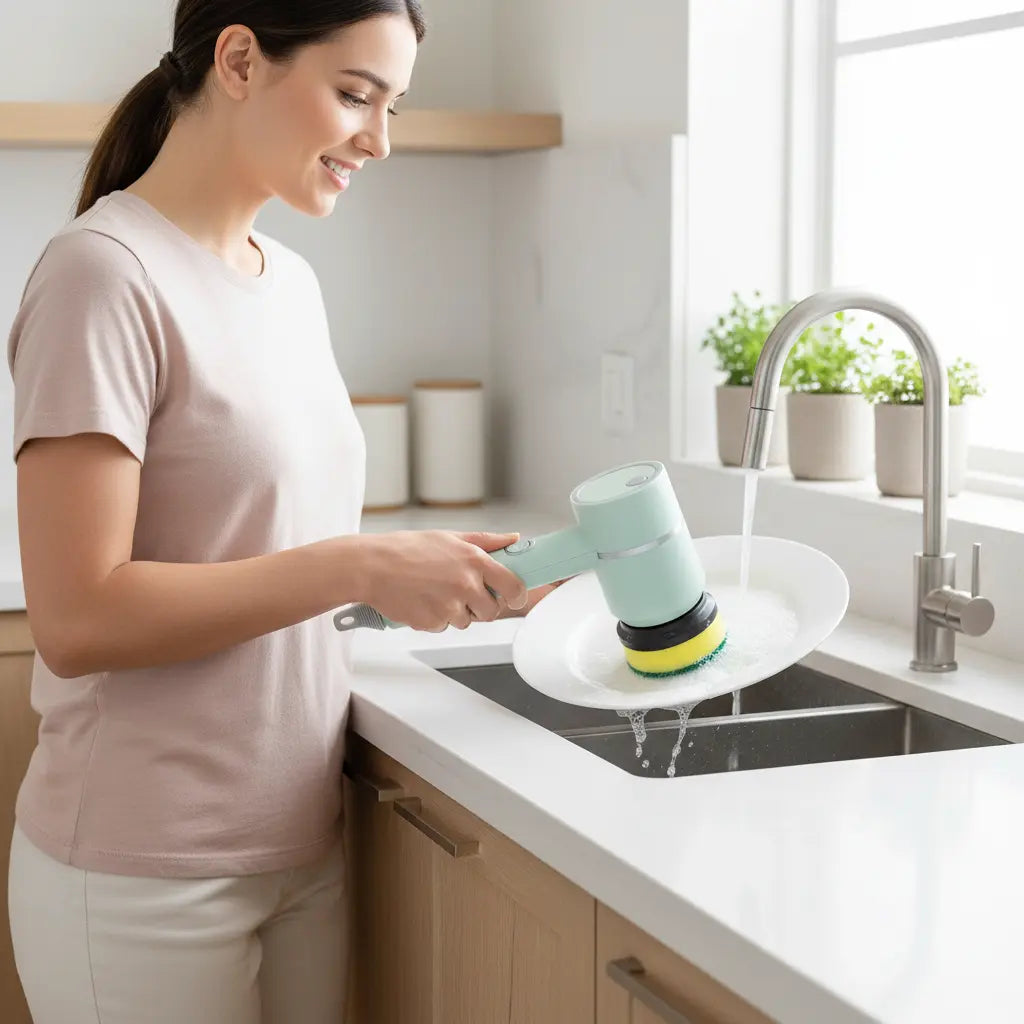 Cepillo de Limpieza Eléctrico Inalámbrico 5 en 1 - Lavador Recargable para Cocina y Baño con 5 Cabezales Intercambiables Pro 2026 - Conecta Chava Shop