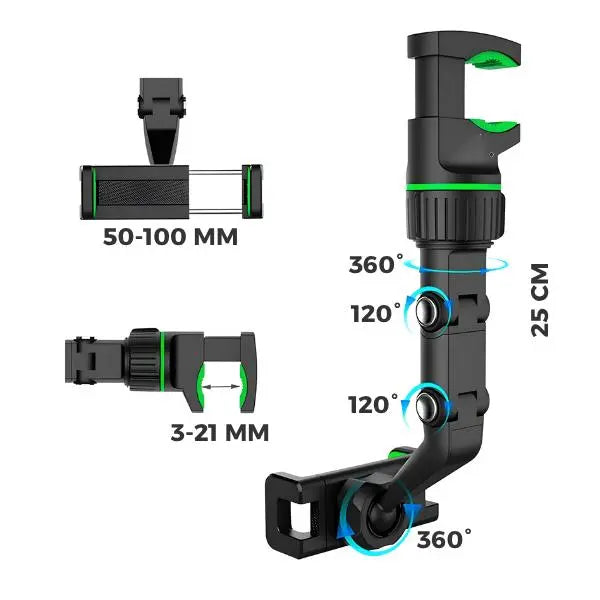 Soporte de Celular para Retrovisor con Rotación 360° - Sujeción Firme y Ajustable para Auto Pro 2026 - Conecta Chava Shop