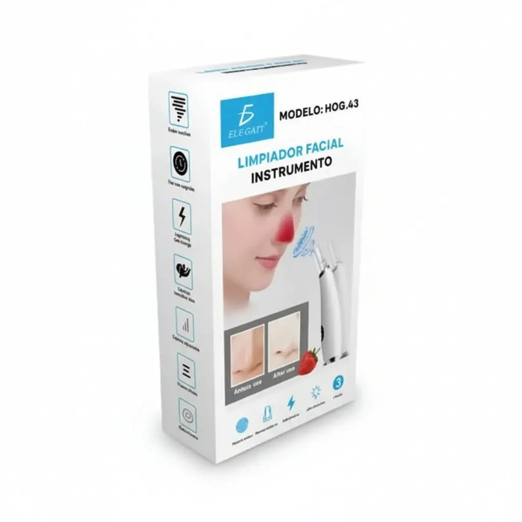 Limpiador Facial de Poros Eléctrico con 6 Cabezales - Suctor de Puntos Negros con Succión Ajustable Pro y Carga USB 2026 - Conecta Chava Shop