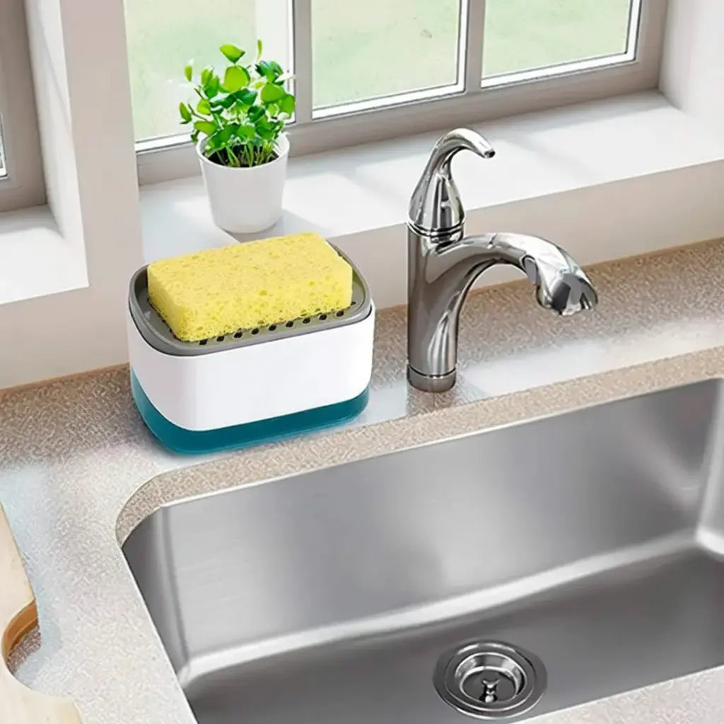Dispensador de Jabón 2 en 1 con Organizador de Esponja - Estación de Limpieza para Cocina Compacta y Antigoteo Pro 2026 - Conecta Chava Shop