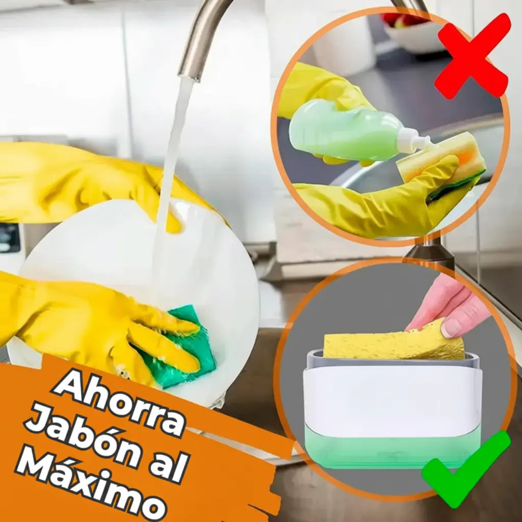 Dispensador de Jabón 2 en 1 con Organizador de Esponja - Estación de Limpieza para Cocina Compacta y Antigoteo Pro 2026 - Conecta Chava Shop