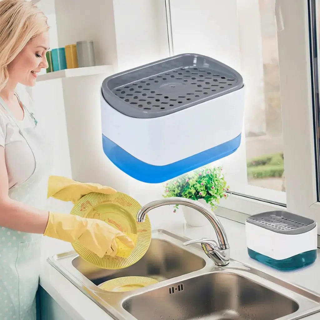 Dispensador de Jabón 2 en 1 con Organizador de Esponja - Estación de Limpieza para Cocina Compacta y Antigoteo Pro 2026 - Conecta Chava Shop