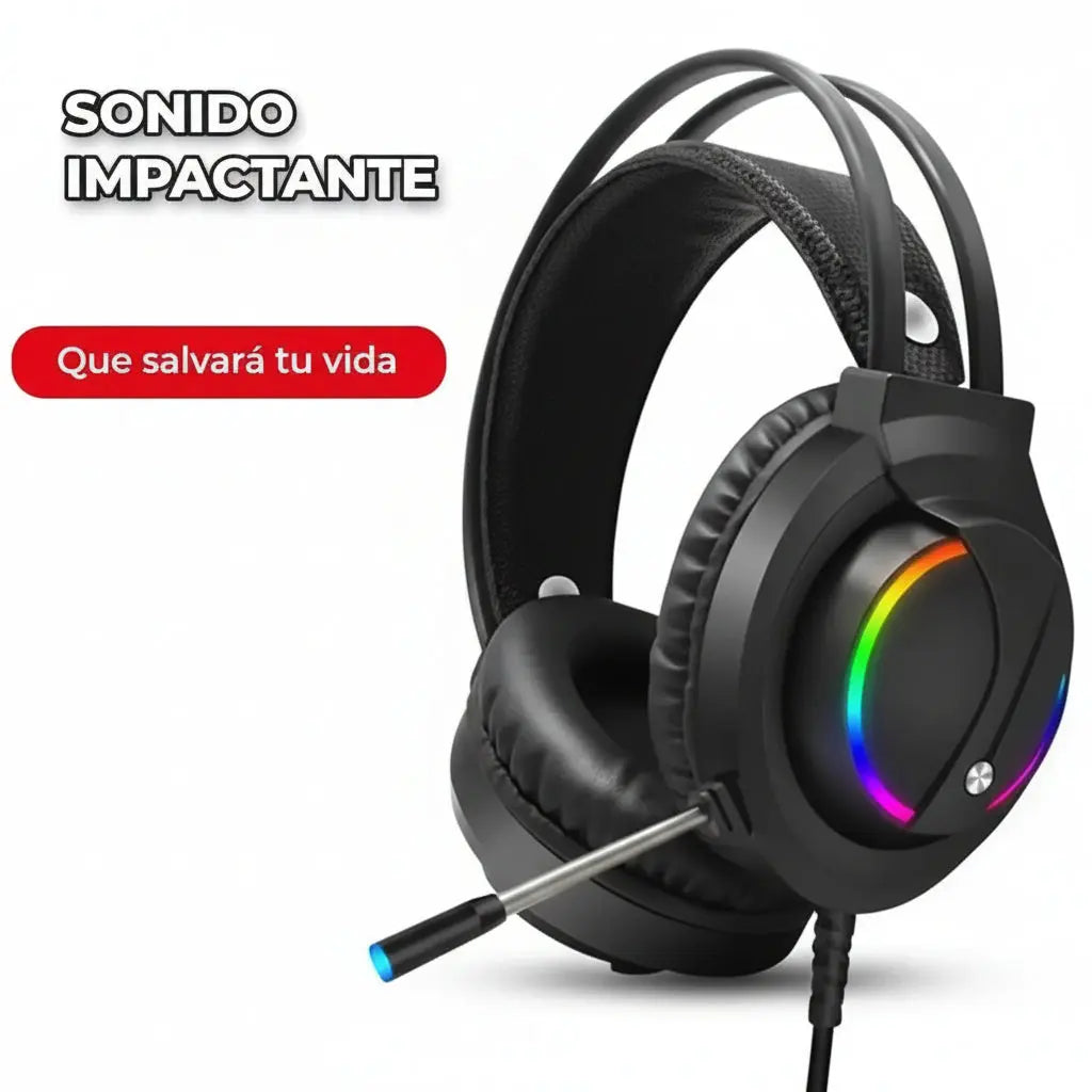 Audífonos Gamer Pro RGB con Sonido Envolvente - Auriculares RGB con Micrófono Retráctil y Diadema Ergonómica Pro 2026 - Conecta Chava Shop