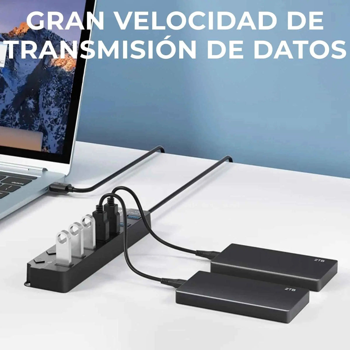 Hub USB 3.0 de 7 Puertos con Interruptores Individuales - Estación de Datos de Alta Velocidad, Luces LED Indicadoras, Diseño Pro para Oficina - Conecta Chava Shop