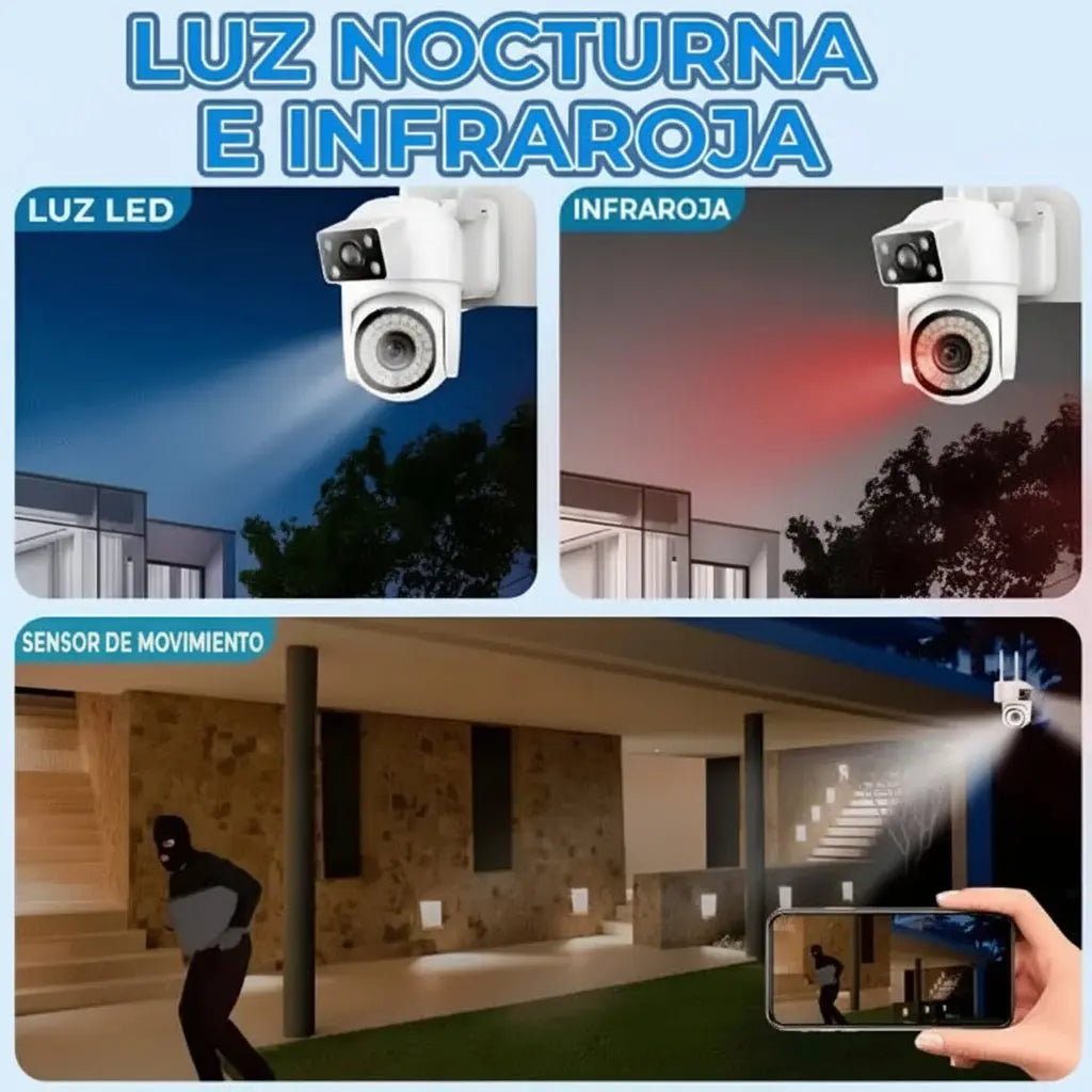 Cámara de Vigilancia Exterior WiFi 4MP con Visión Nocturna a Color - Cámara PTZ 360 Inteligente con Detección de Humano Pro 2026 - Conecta Chava Shop