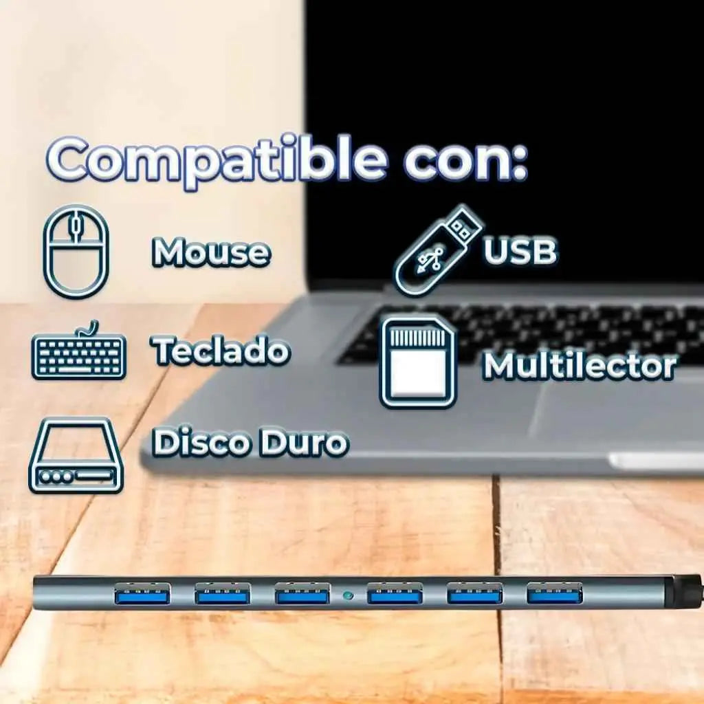Hub USB de 7 Puertos Híbrido USB-C y USB-A - Estación de Datos de Alta Velocidad y Adaptador Multi-Puerto para Laptop Pro 2026 - Conecta Chava Shop