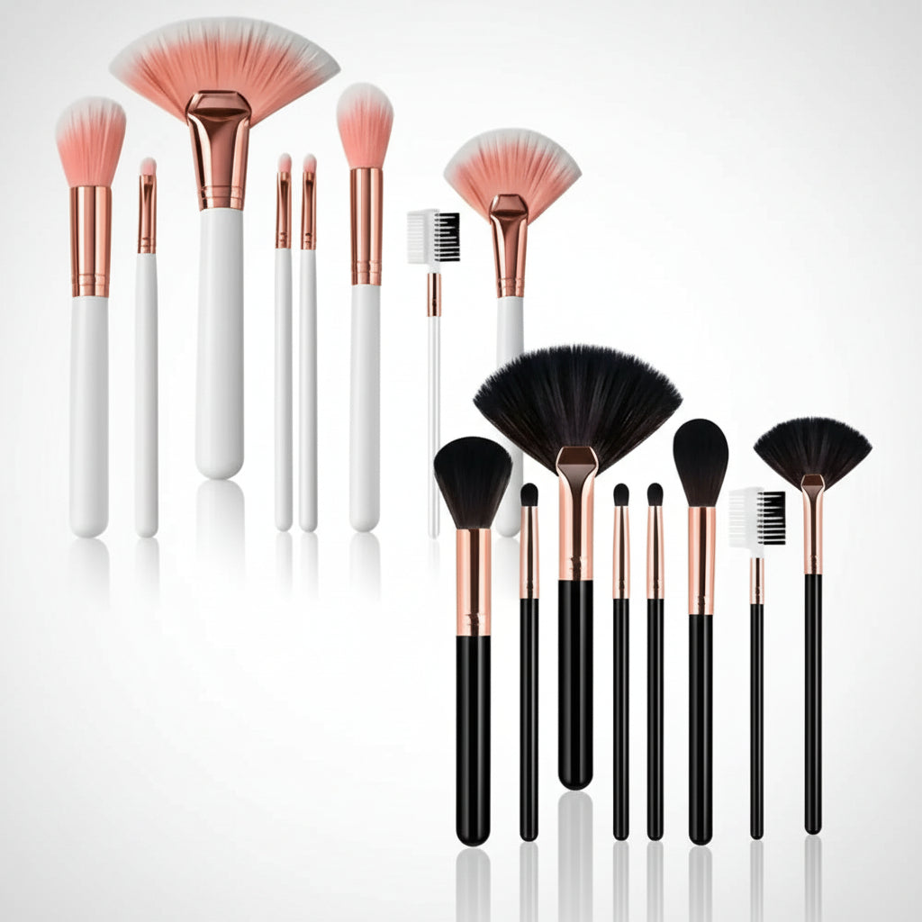 Set de 8 Brochas de Maquillaje Profesional - Kit con Brocha Abanico para Rubor y Cepillo para Cejas y Pestañas Pro 2026 - Conecta Chava Shop