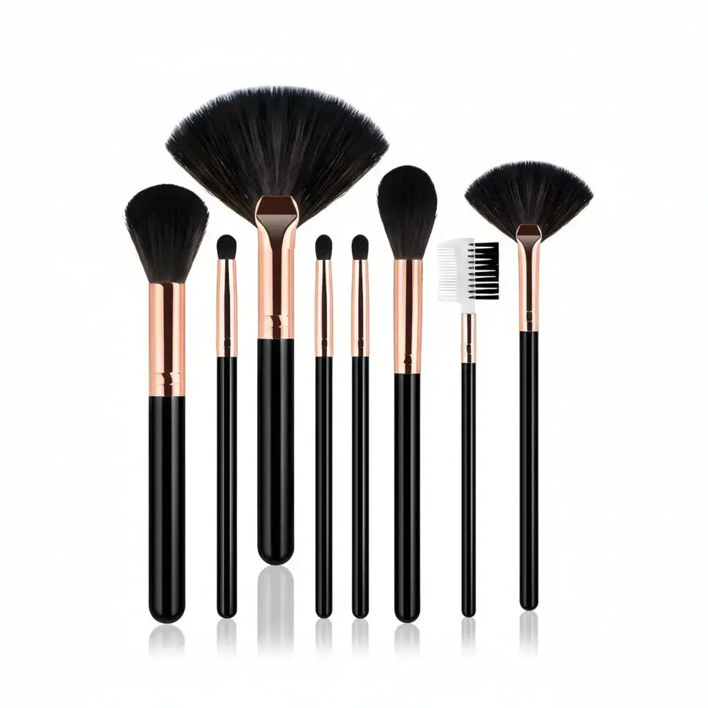 Set de 8 Brochas de Maquillaje Profesional - Kit con Brocha Abanico para Rubor y Cepillo para Cejas y Pestañas Pro 2026 - Conecta Chava Shop