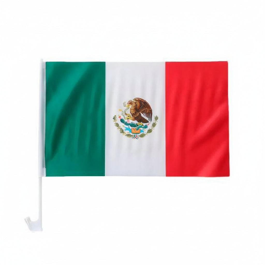 Bandera de México para Auto con Mástil y Soporte para Ventana - Pack de 2 Banderas Pro 2026 - Conecta Chava Shop
