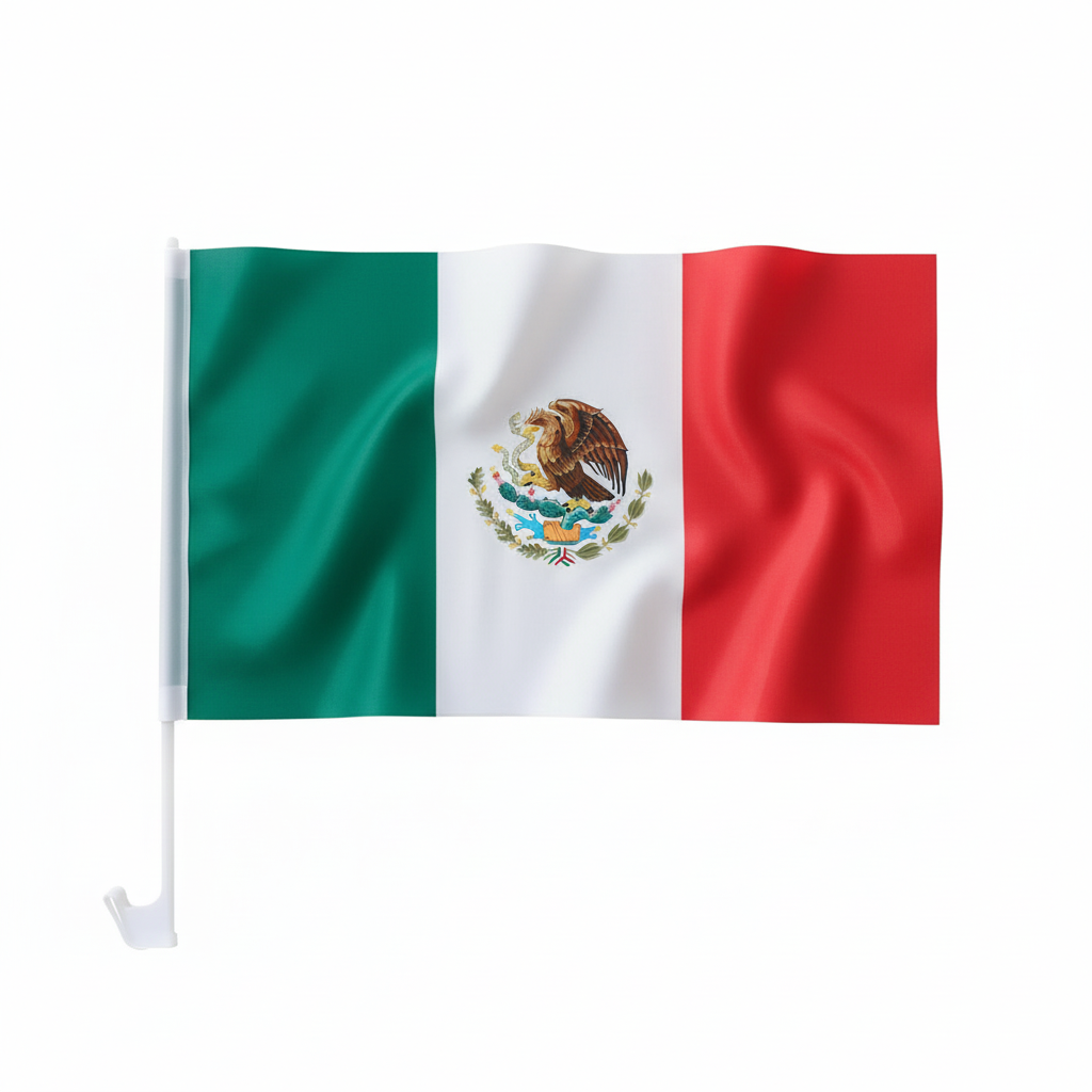 Bandera de México para Auto con Mástil y Soporte para Ventana - Pack de 2 Banderas Pro 2026 - Conecta Chava Shop