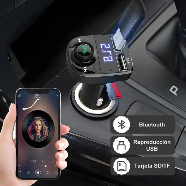 Transmisor FM Bluetooth FX8 de Alta Fidelidad - Reproductor MP3 para Auto con Doble USB y Micro SD, Conexión Estable Pro - Conecta Chava Shop