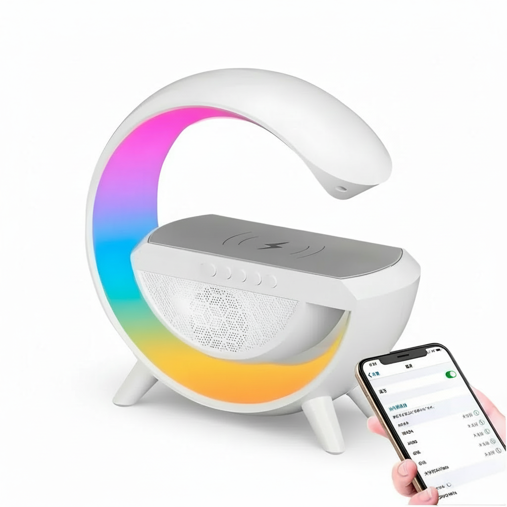 Bocina Lámpara RGB Bluetooth Inteligente con Cargador Inalámbrico 15W - Estación Inteligente Smart Home Pro 2026 - Conecta Chava Shop
