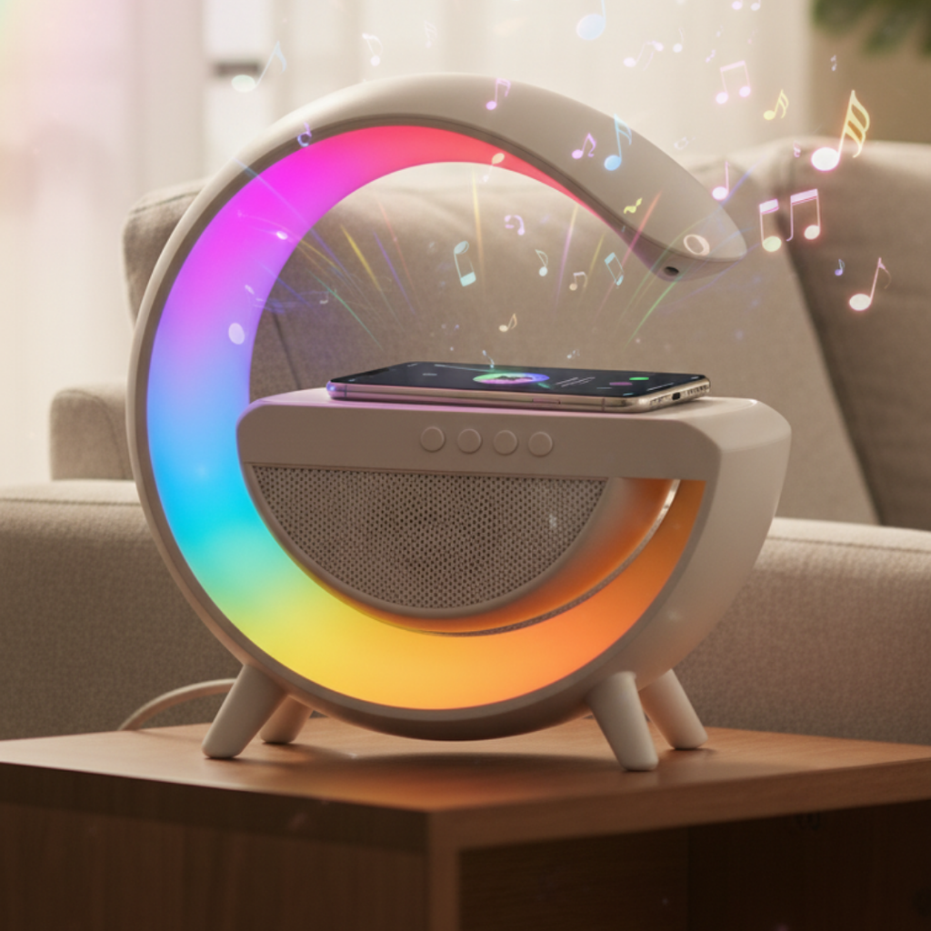 Bocina Lámpara RGB Bluetooth Inteligente con Cargador Inalámbrico 15W - Estación Inteligente Smart Home Pro 2026 - Conecta Chava Shop