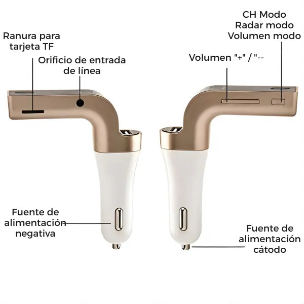 Transmisor Bluetooth para Auto con Respuesta 1 Clic - Manos Libres Inalámbrico, Reproductor MP3 USB y Micro SD, Conducción Segura Pro - Conecta Chava Shop