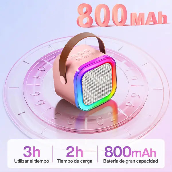 Mini Máquina de Karaoke Portátil con Micrófono Inalámbrico y Luces LED RGB - Altavoz Bluetooth con 4 Efectos de Voz Pro 2026 - Conecta Chava Shop