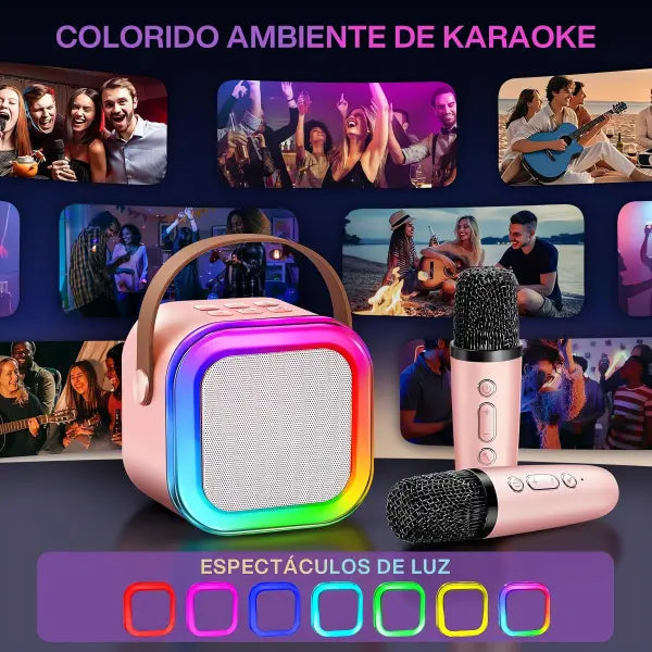 Mini Máquina de Karaoke Portátil con Micrófono Inalámbrico y Luces LED RGB - Altavoz Bluetooth con 4 Efectos de Voz Pro 2026 - Conecta Chava Shop
