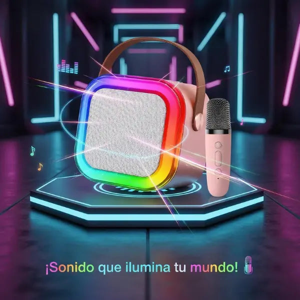 Mini Máquina de Karaoke Portátil con Micrófono Inalámbrico y Luces LED RGB - Altavoz Bluetooth con 4 Efectos de Voz Pro 2026 - Conecta Chava Shop