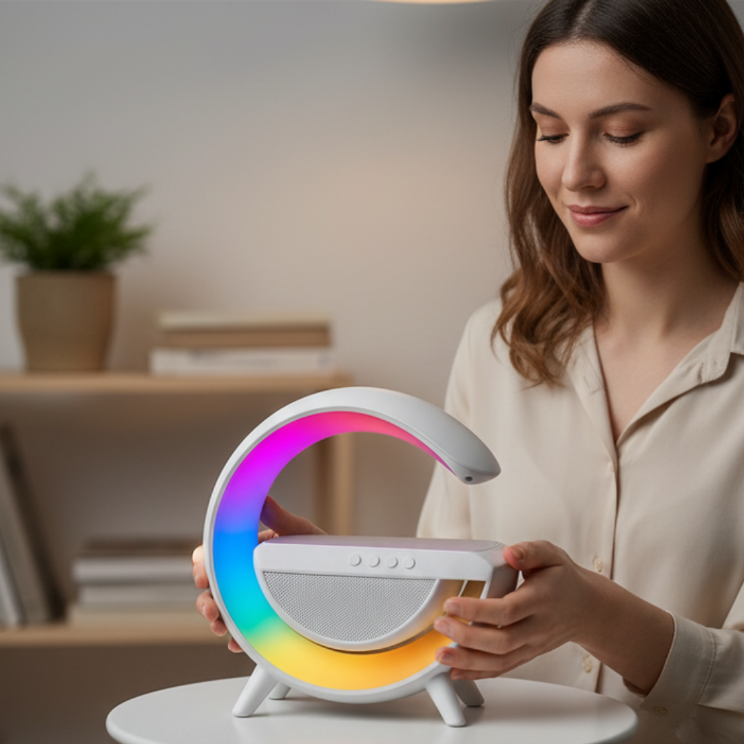 Bocina Lámpara RGB Bluetooth Inteligente con Cargador Inalámbrico 15W - Estación Inteligente Smart Home Pro 2026 - Conecta Chava Shop