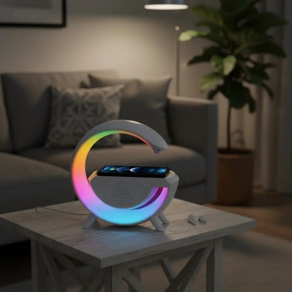 Bocina Lámpara RGB Bluetooth Inteligente con Cargador Inalámbrico 15W - Estación Inteligente Smart Home Pro 2026 - Conecta Chava Shop