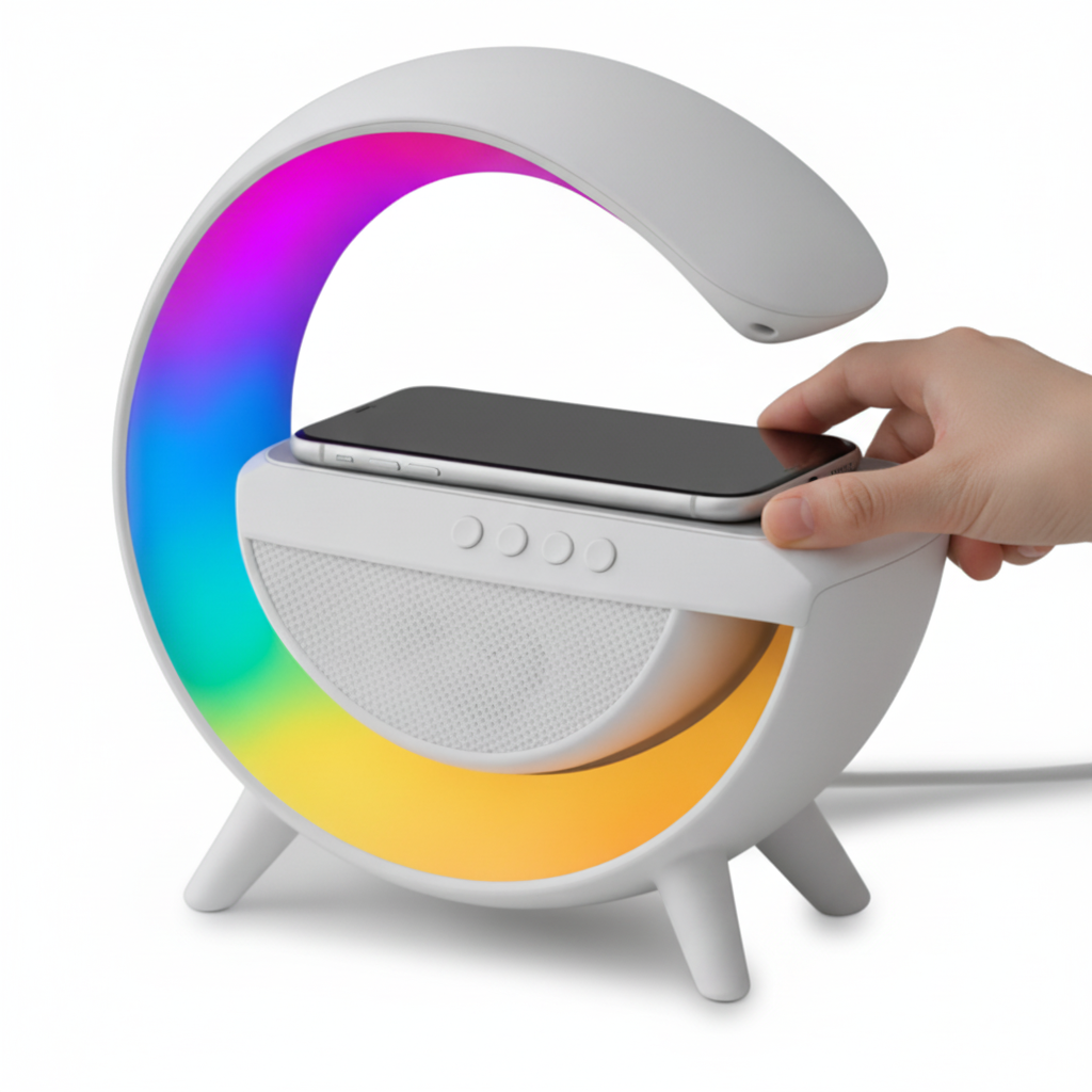Bocina Lámpara RGB Bluetooth Inteligente con Cargador Inalámbrico 15W - Estación Inteligente Smart Home Pro 2026 - Conecta Chava Shop