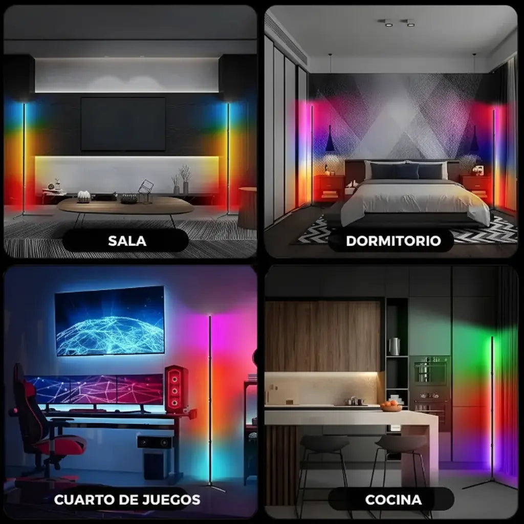 Lámpara de Esquina RGB Gamer de 156 cm - Iluminación Ambiental de Pared con Control de Brillo Pro 2026 - Conecta Chava Shop