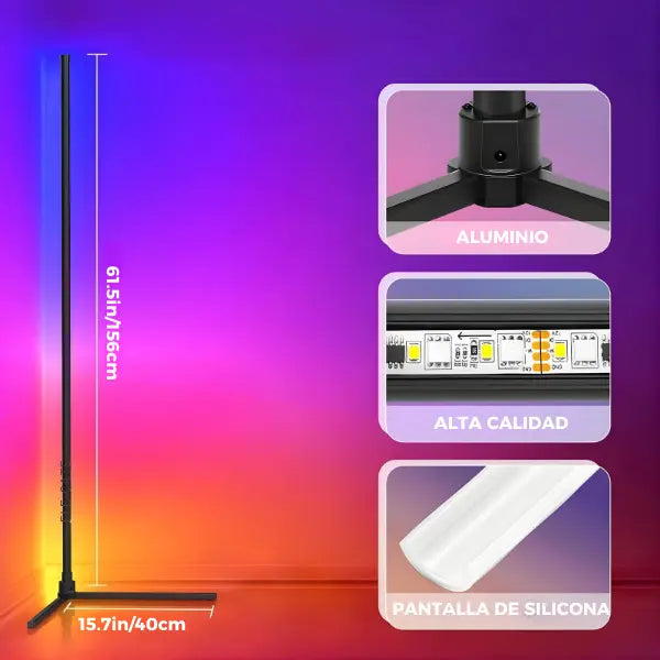 Lámpara de Esquina RGB Gamer de 156 cm - Iluminación Ambiental de Pared con Control de Brillo Pro 2026 - Conecta Chava Shop