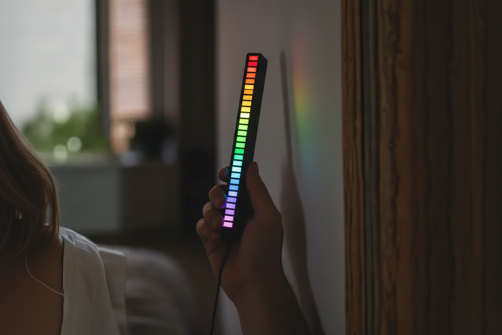 Barra de Luz LED RGB Reactiva al Sonido con 32 LEDs - Visualizador rítmico con Control por App y USB, Iluminación Gamer Pro 2026 - Conecta Chava Shop