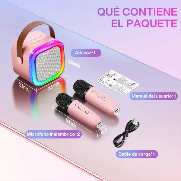 Mini Máquina de Karaoke Portátil con Micrófono Inalámbrico y Luces LED RGB - Altavoz Bluetooth con 4 Efectos de Voz Pro 2026 - Conecta Chava Shop