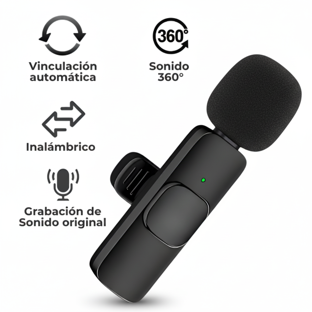 Micrófono Lavalier Inalámbrico 2.4G con Reducción de Ruido Activa - Sistema 3 en 1 para Celular y Cámara Pro 2026 - Conecta Chava Shop