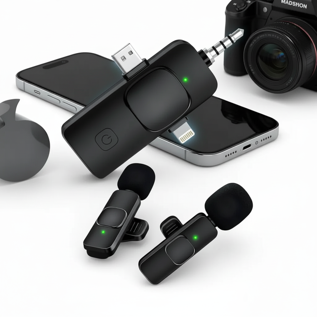 Micrófono Lavalier Inalámbrico 2.4G con Reducción de Ruido Activa - Sistema 3 en 1 para Celular y Cámara Pro 2026 - Conecta Chava Shop