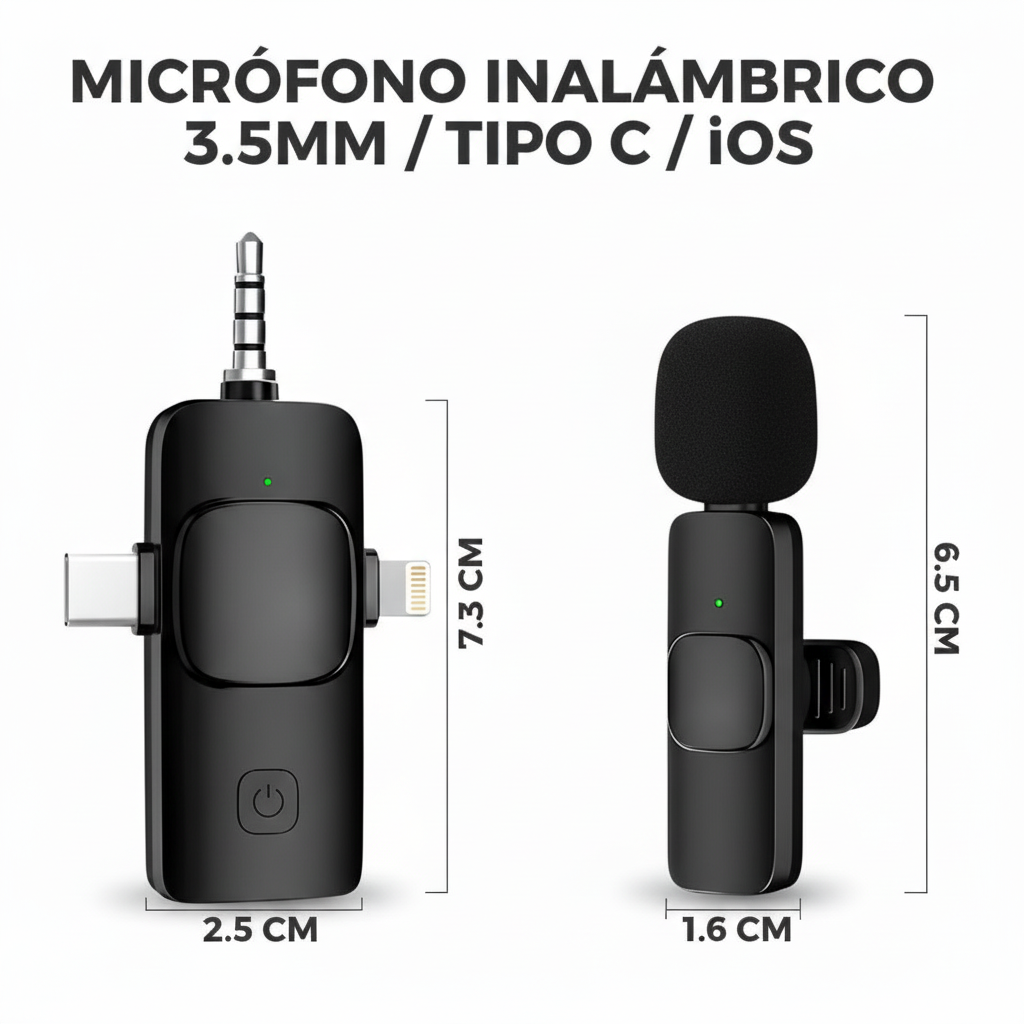 Micrófono Lavalier Inalámbrico 2.4G con Reducción de Ruido Activa - Sistema 3 en 1 para Celular y Cámara Pro 2026 - Conecta Chava Shop