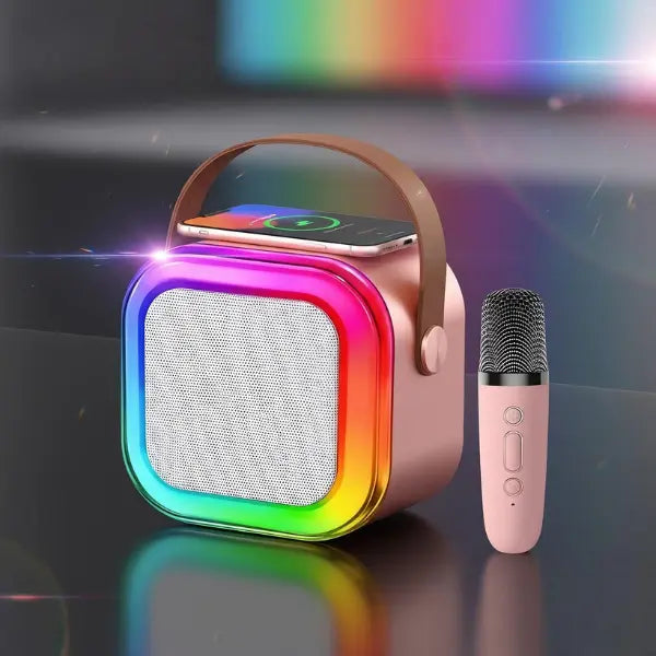Mini Máquina de Karaoke Portátil con Micrófono Inalámbrico y Luces LED RGB - Altavoz Bluetooth con 4 Efectos de Voz Pro 2026 - Conecta Chava Shop