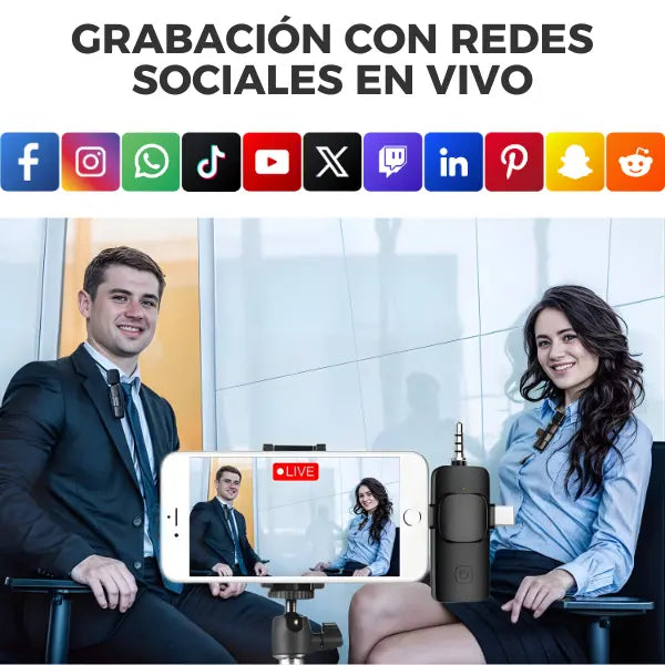 Micrófono Lavalier Inalámbrico 2.4G con Reducción de Ruido Activa - Sistema 3 en 1 para Celular y Cámara Pro 2026 - Conecta Chava Shop
