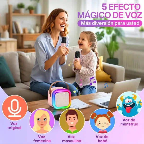 Mini Máquina de Karaoke Portátil con Micrófono Inalámbrico y Luces LED RGB - Altavoz Bluetooth con 4 Efectos de Voz Pro 2026 - Conecta Chava Shop