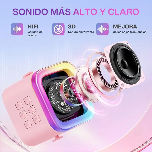 Mini Máquina de Karaoke Portátil con Micrófono Inalámbrico y Luces LED RGB - Altavoz Bluetooth con 4 Efectos de Voz Pro 2026 - Conecta Chava Shop