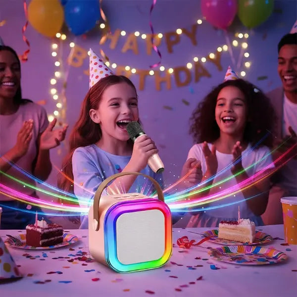 Mini Máquina de Karaoke Portátil con Micrófono Inalámbrico y Luces LED RGB - Altavoz Bluetooth con 4 Efectos de Voz Pro 2026 - Conecta Chava Shop