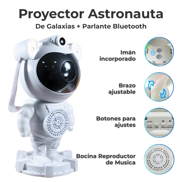 Proyector Estelar Galaxia Astronauta con Parlante Bluetooth - Luces Multicolor y Proyección 360°, Sonido Inmersivo para Recámara Pro 2026 - Conecta Chava Shop