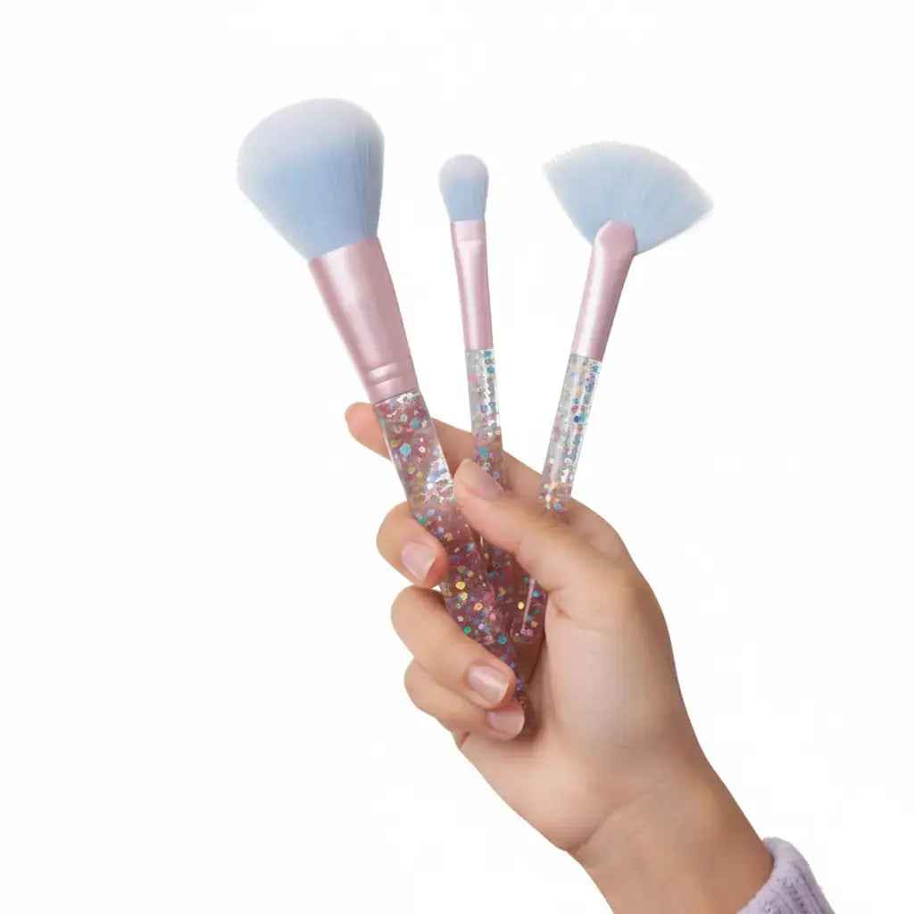 Set de 7 Brochas de Maquillaje Kawaii con Glitter - Kit de Pinceles Profesionales Ultra Suaves para Rostro y Ojos Pro 2026 - Conecta Chava Shop