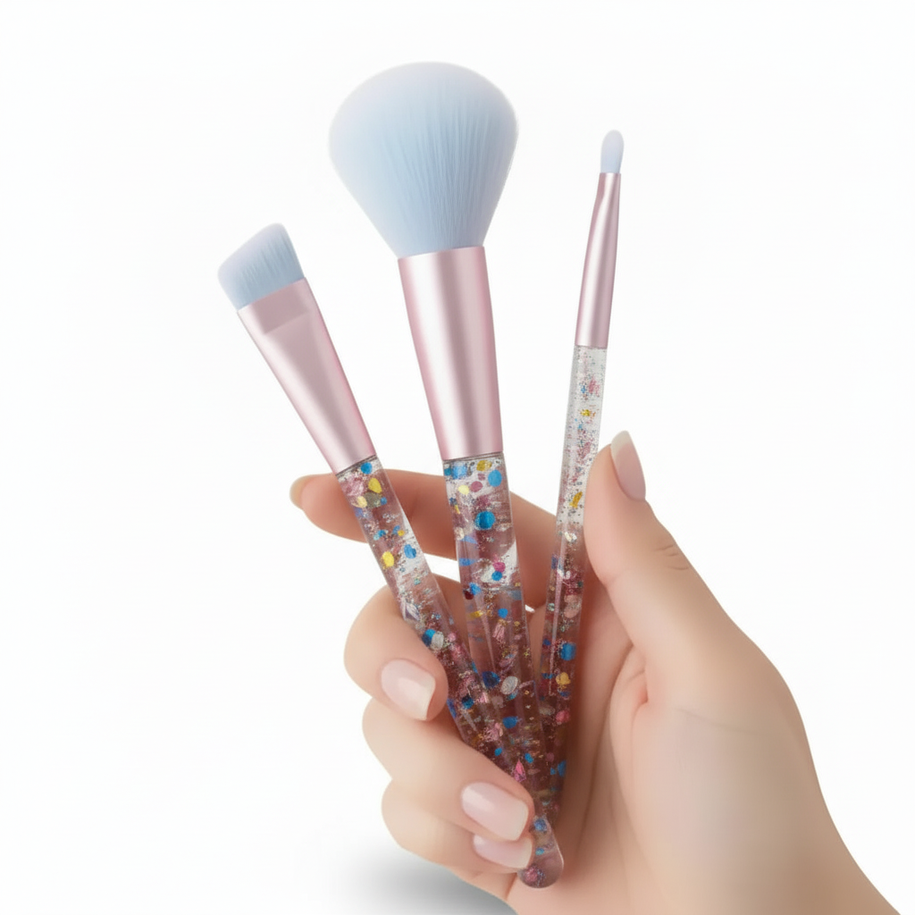 Set de 7 Brochas de Maquillaje Kawaii con Glitter - Kit de Pinceles Profesionales Ultra Suaves para Rostro y Ojos Pro 2026 - Conecta Chava Shop