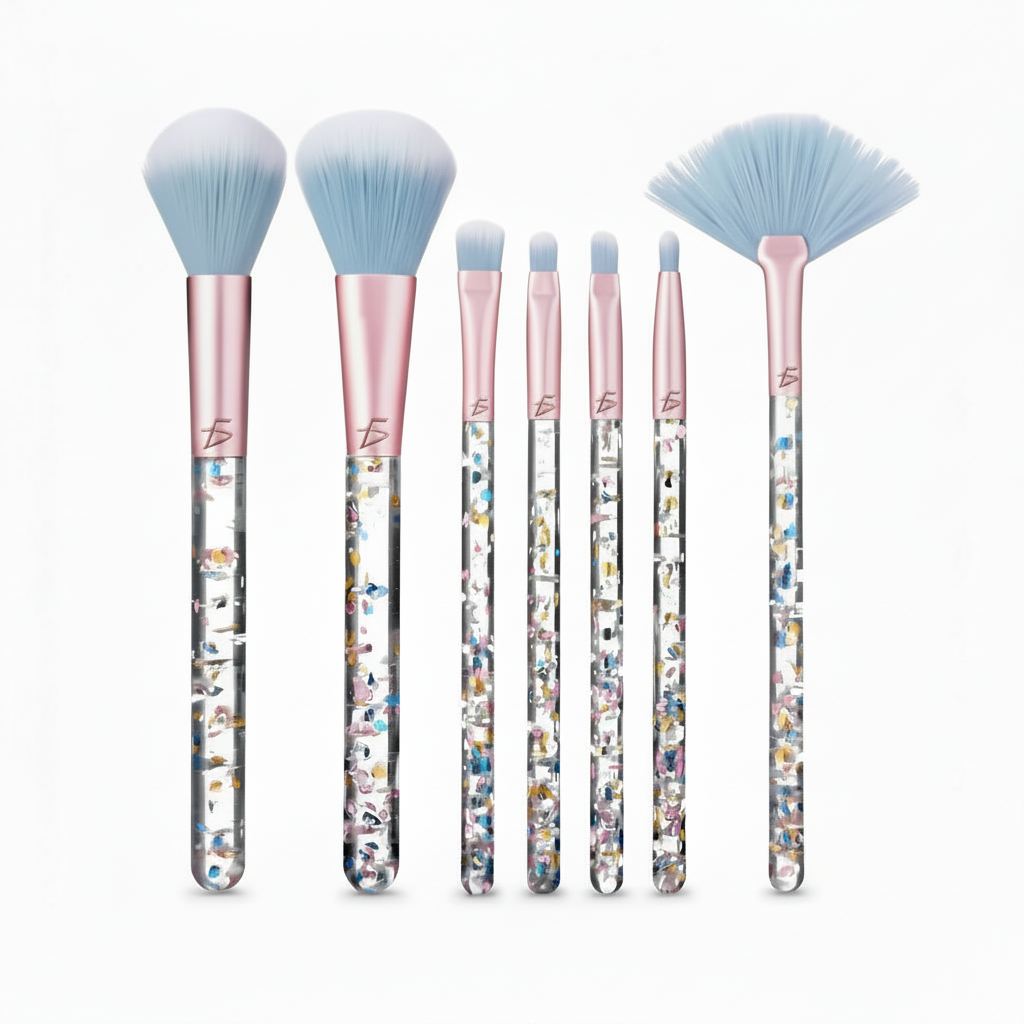 Set de 7 Brochas de Maquillaje Kawaii con Glitter - Kit de Pinceles Profesionales Ultra Suaves para Rostro y Ojos Pro 2026 - Conecta Chava Shop