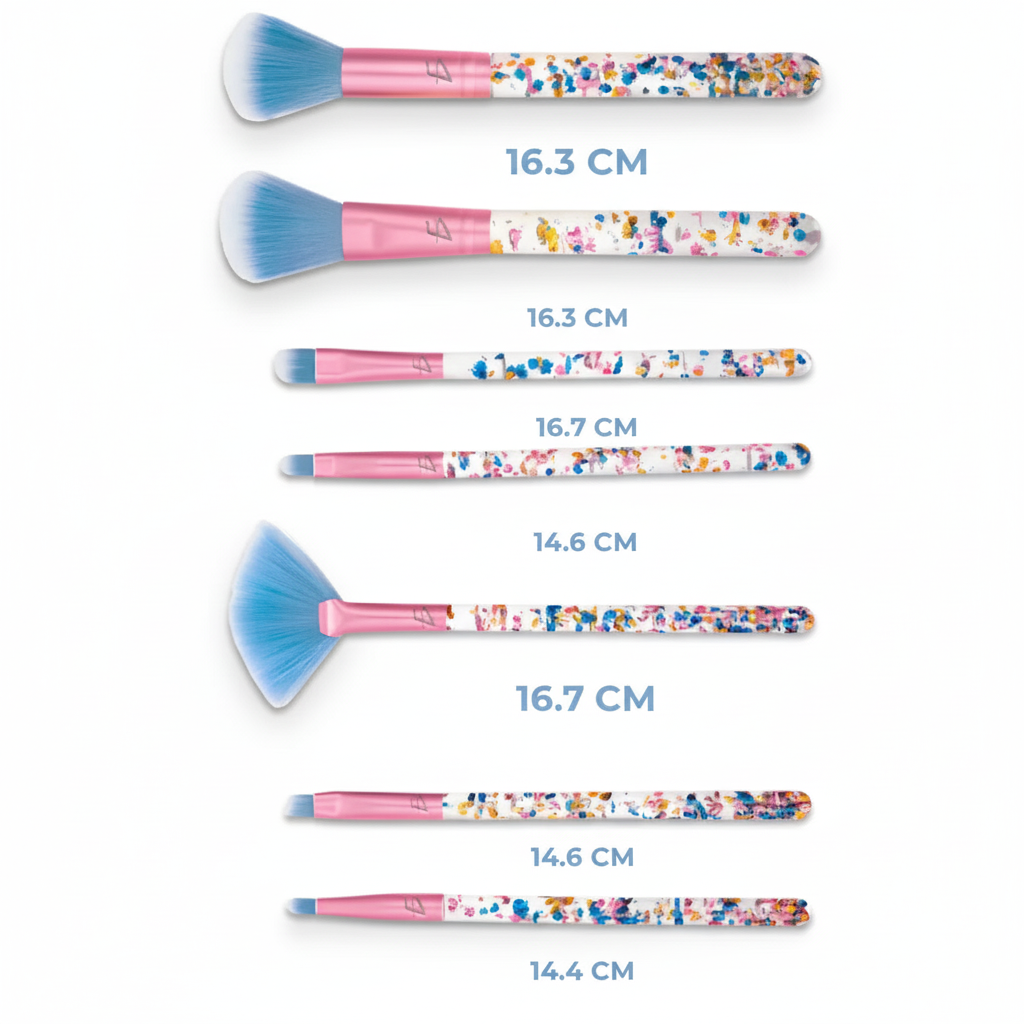 Set de 7 Brochas de Maquillaje Kawaii con Glitter - Kit de Pinceles Profesionales Ultra Suaves para Rostro y Ojos Pro 2026 - Conecta Chava Shop