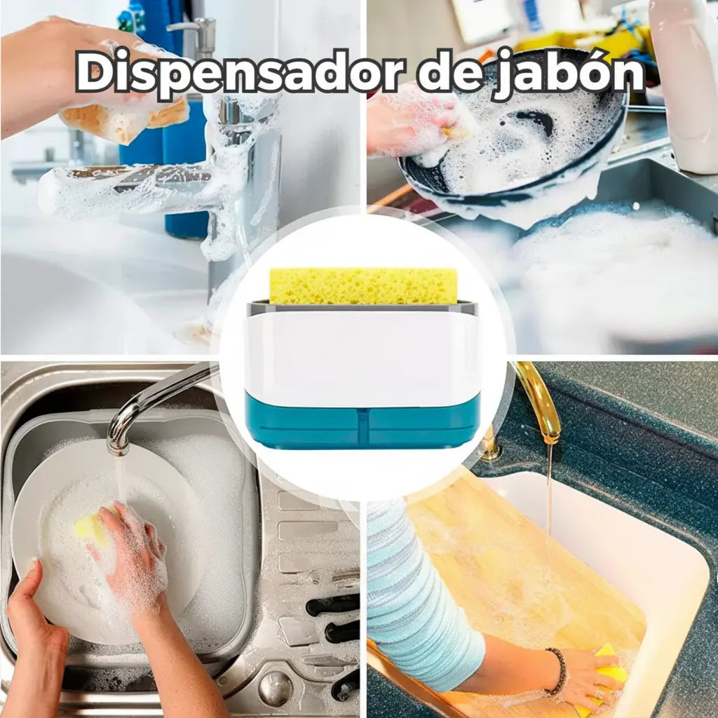 Dispensador de Jabón 2 en 1 con Organizador de Esponja - Estación de Limpieza para Cocina Compacta y Antigoteo Pro 2026 - Conecta Chava Shop