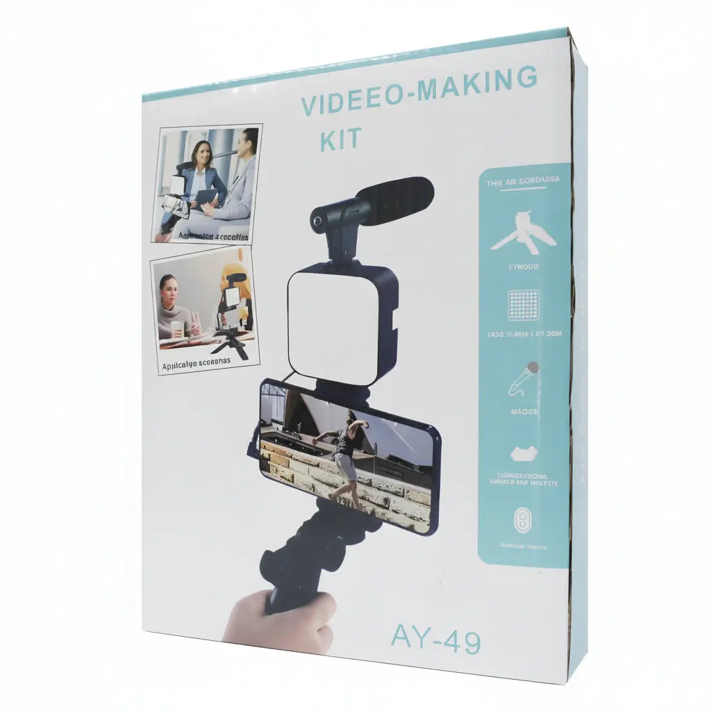 Kit de Vlog Pro 4 en 1 para Smartphone - Luz LED de Relleno, Micrófono de Alta Fidelidad y Trípode Ajustable, Todo en Uno para TikTok - Conecta Chava Shop