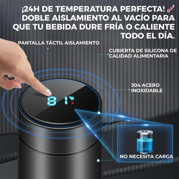 Termo Inteligente de Acero Inoxidable con Pantalla LCD y Sensor de Temperatura en Tiempo Real con Aislamiento al Vacío Pro 2026 - Conecta Chava Shop