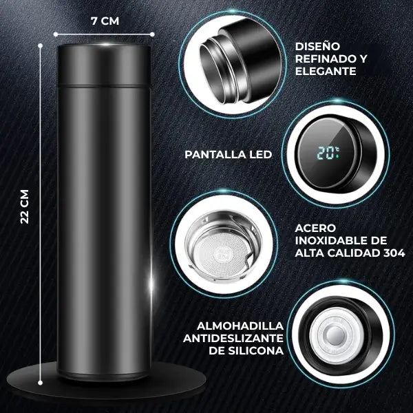 Termo Inteligente de Acero Inoxidable con Pantalla LCD y Sensor de Temperatura en Tiempo Real con Aislamiento al Vacío Pro 2026 - Conecta Chava Shop