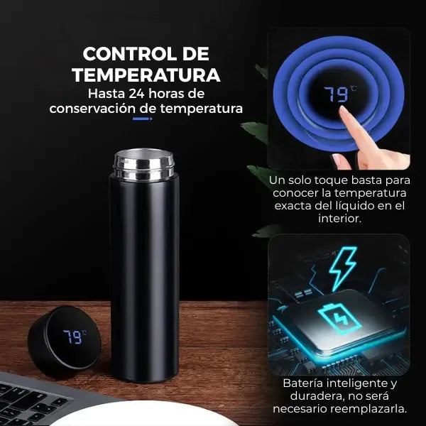 Termo Inteligente de Acero Inoxidable con Pantalla LCD y Sensor de Temperatura en Tiempo Real con Aislamiento al Vacío Pro 2026 - Conecta Chava Shop