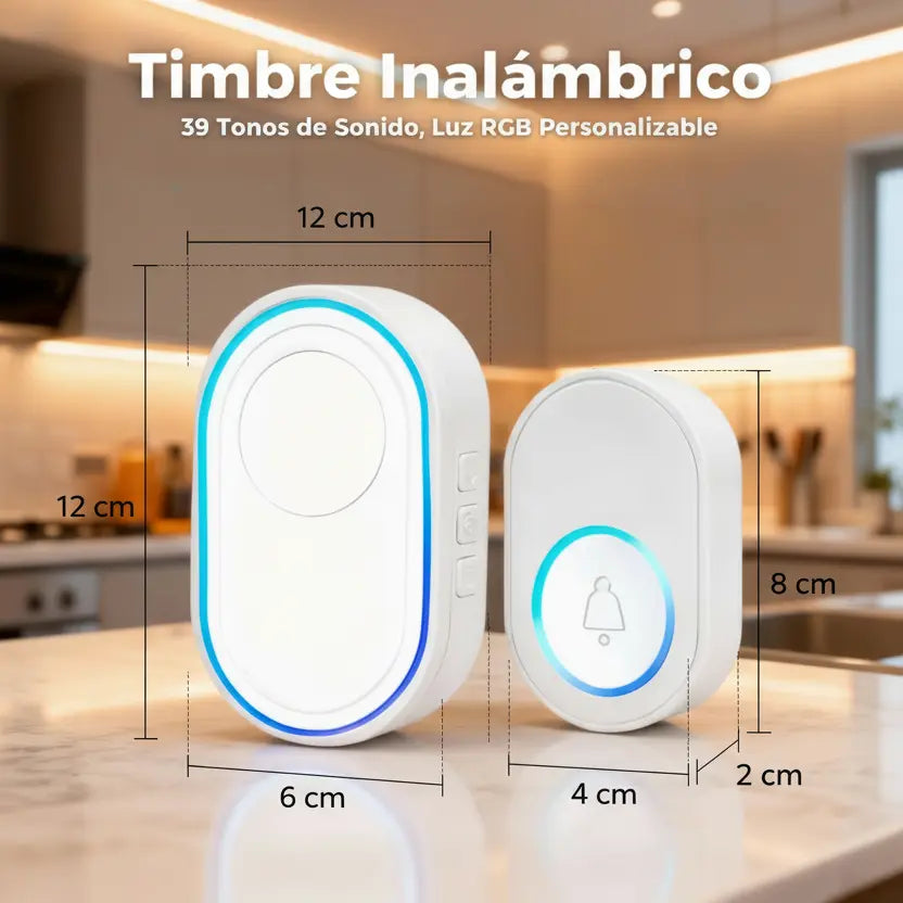 Timbre Inalámbrico con Luces RGB y 39 Melodías - Timbre Digital de Largo Alcance con Botón Resistente al Agua IP44 Pro 2026 - Conecta Chava Shop