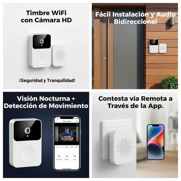 Timbre WiFi con Cámara y Visión Nocturna - Video Portero Inteligente con Detección de Movimiento Pro 2026 - Conecta Chava Shop