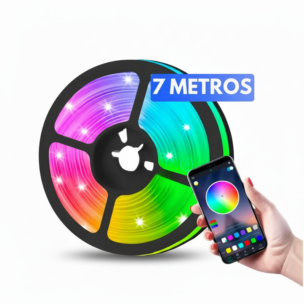 Tira LED RGB de 7 Metros con Control Bluetooth - Luces Inteligentes para Setup Gamer y Habitación Pro 2026 - Conecta Chava Shop