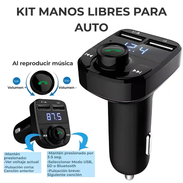 Transmisor FM Bluetooth FX8 de Alta Fidelidad - Reproductor MP3 para Auto con Doble USB y Micro SD, Conexión Estable Pro - Conecta Chava Shop